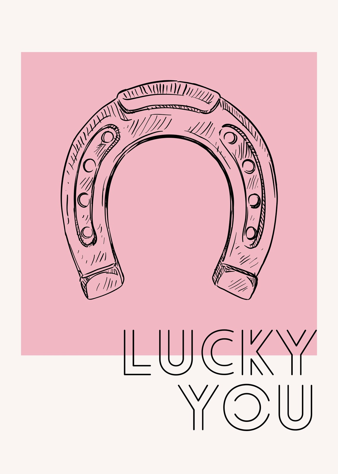 Lucky Horseshoe Minimalist Pink Wall Art