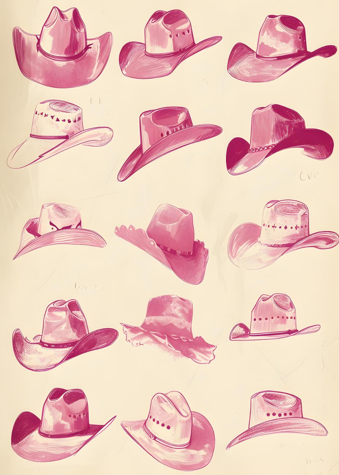 Pink Cowboy Hats Collection Wall Art