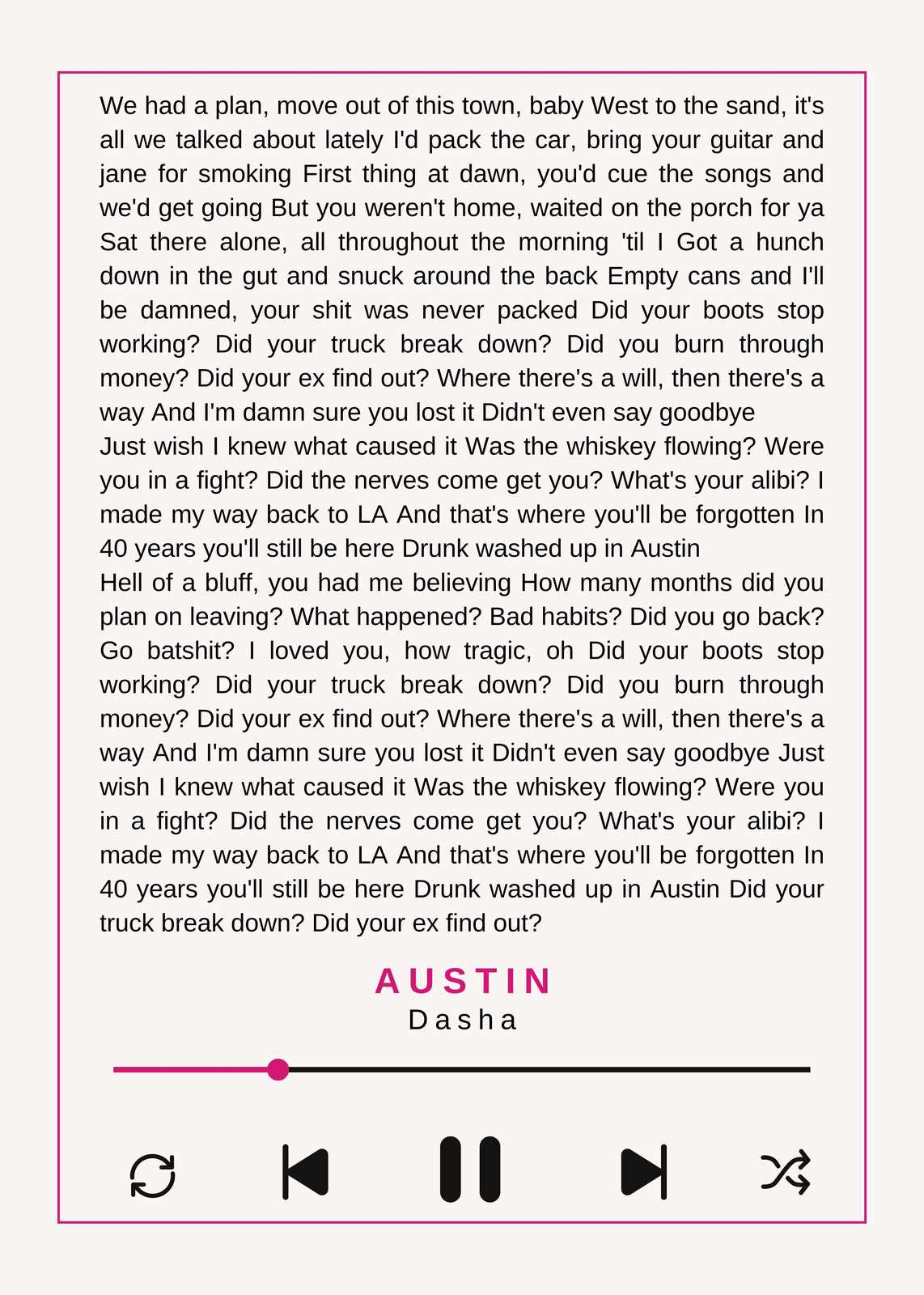 Austin Dasha Song Lyric Wall Art