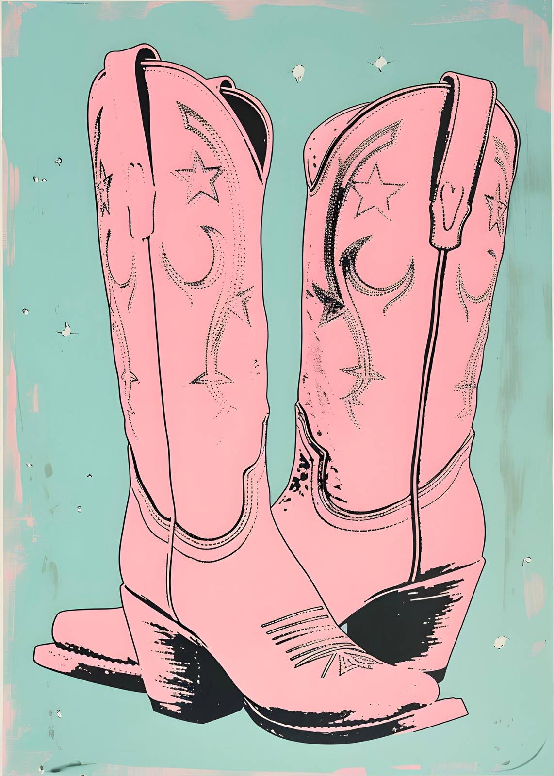 Pink Cowboy Boots Pop Art Wall Art
