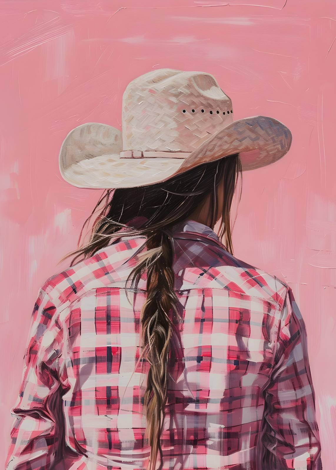 Cowgirl Vibes Pink Plaid Wall Art