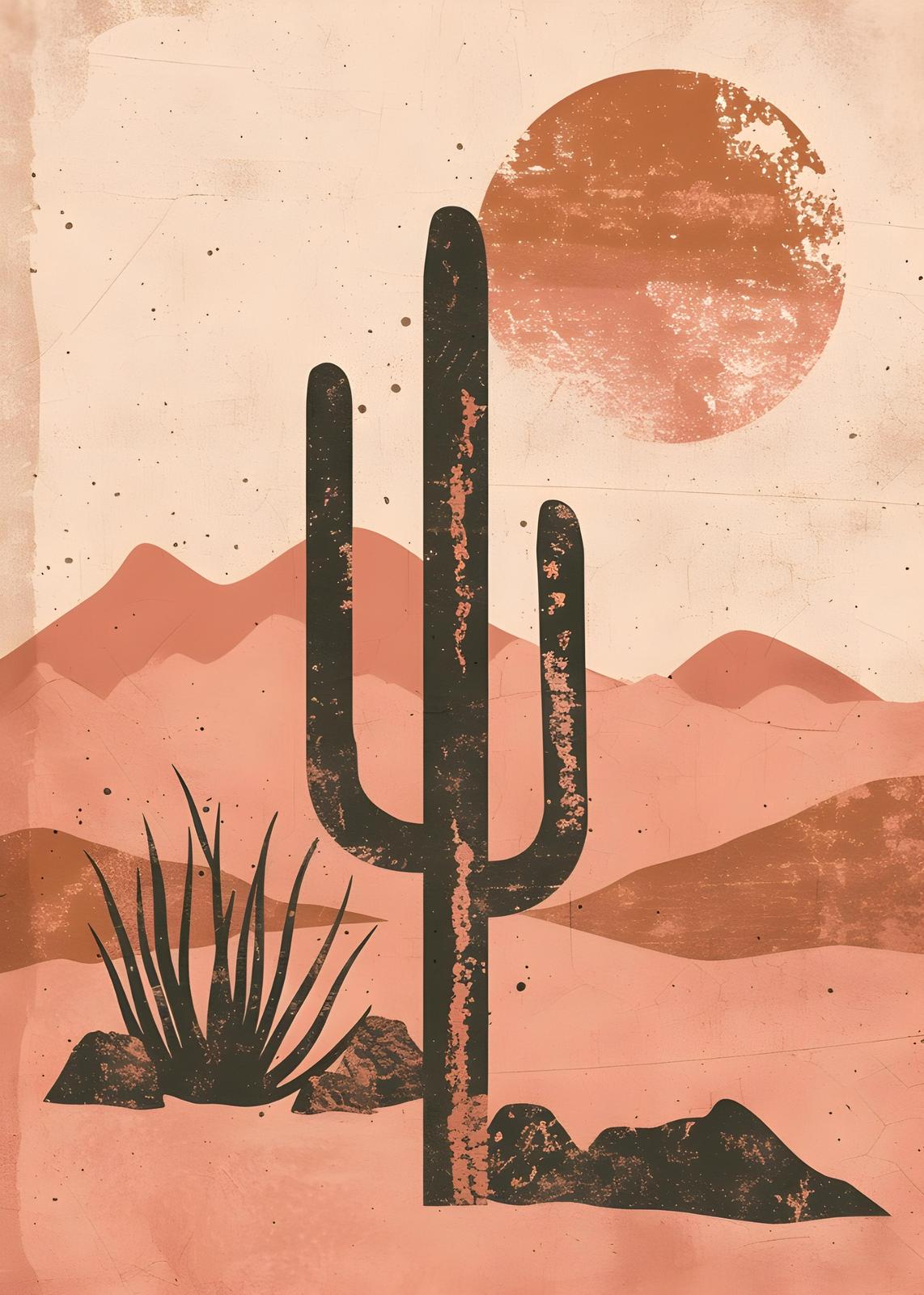 Bohemian Desert Cactus Sunset Wall Art