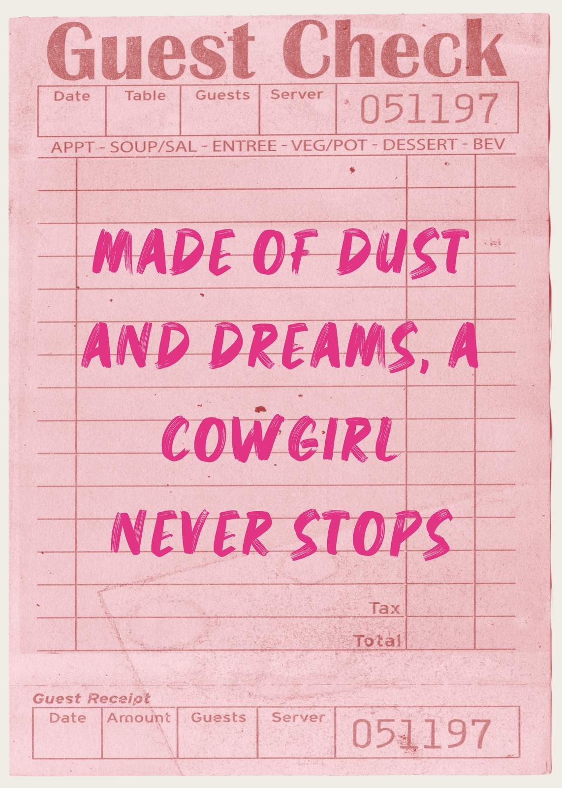 Cowgirl Dreams Vintage Guest Check Wall Art