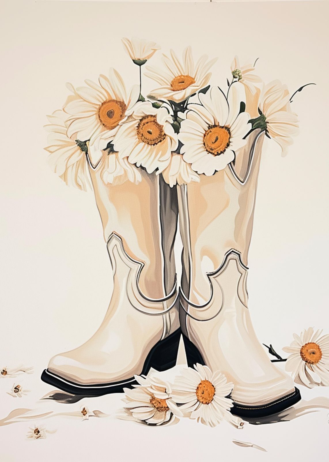 Daisy Boots Chic Western Wall Art