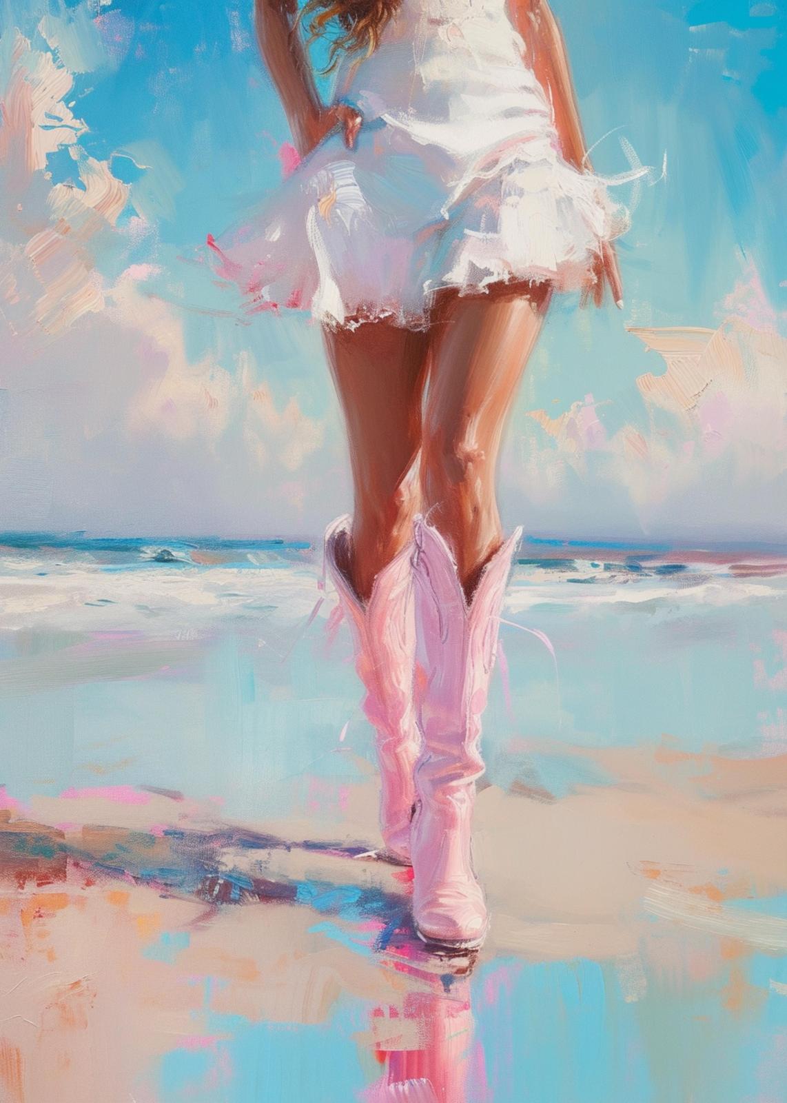 Beach Vibes Pink Boots Wall Art