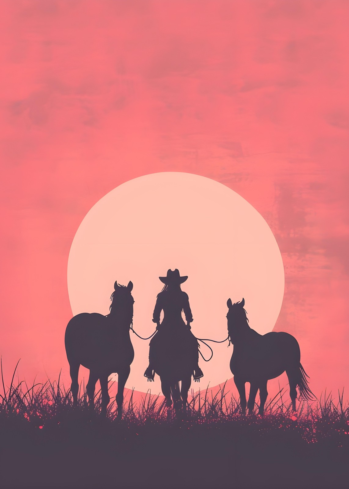 Cowgirl Sunset Silhouette Horse Riding Wall Art