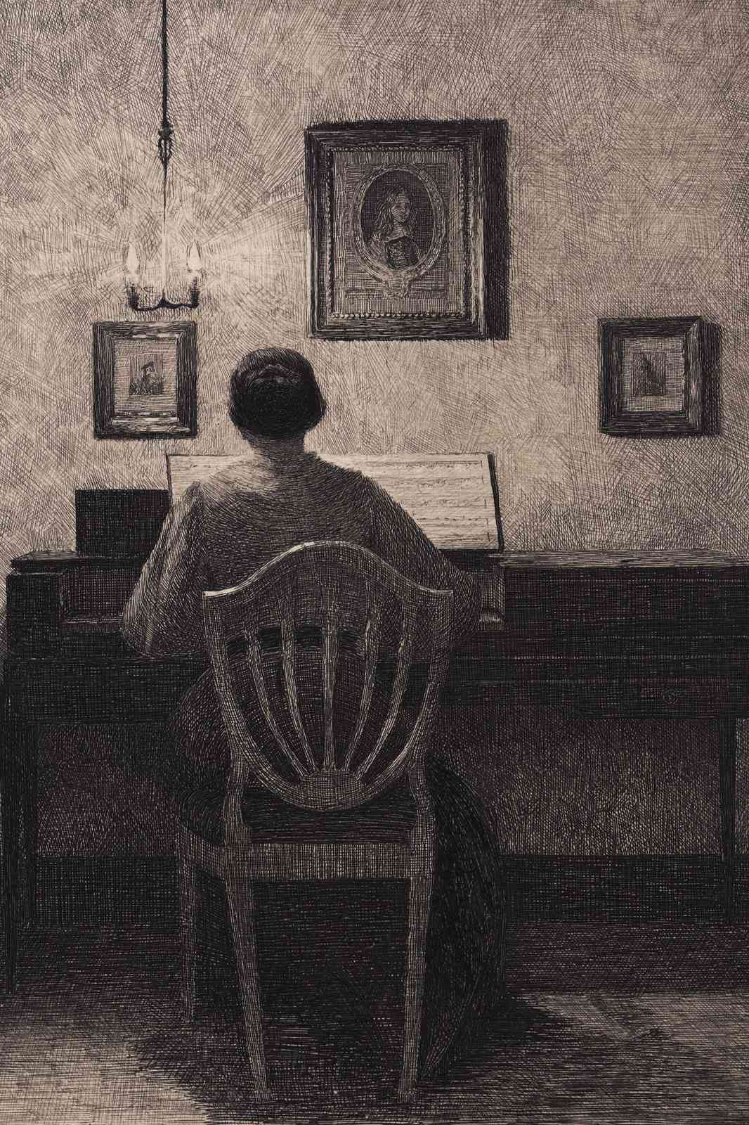 Serene Pianist Vintage Art Wall Art