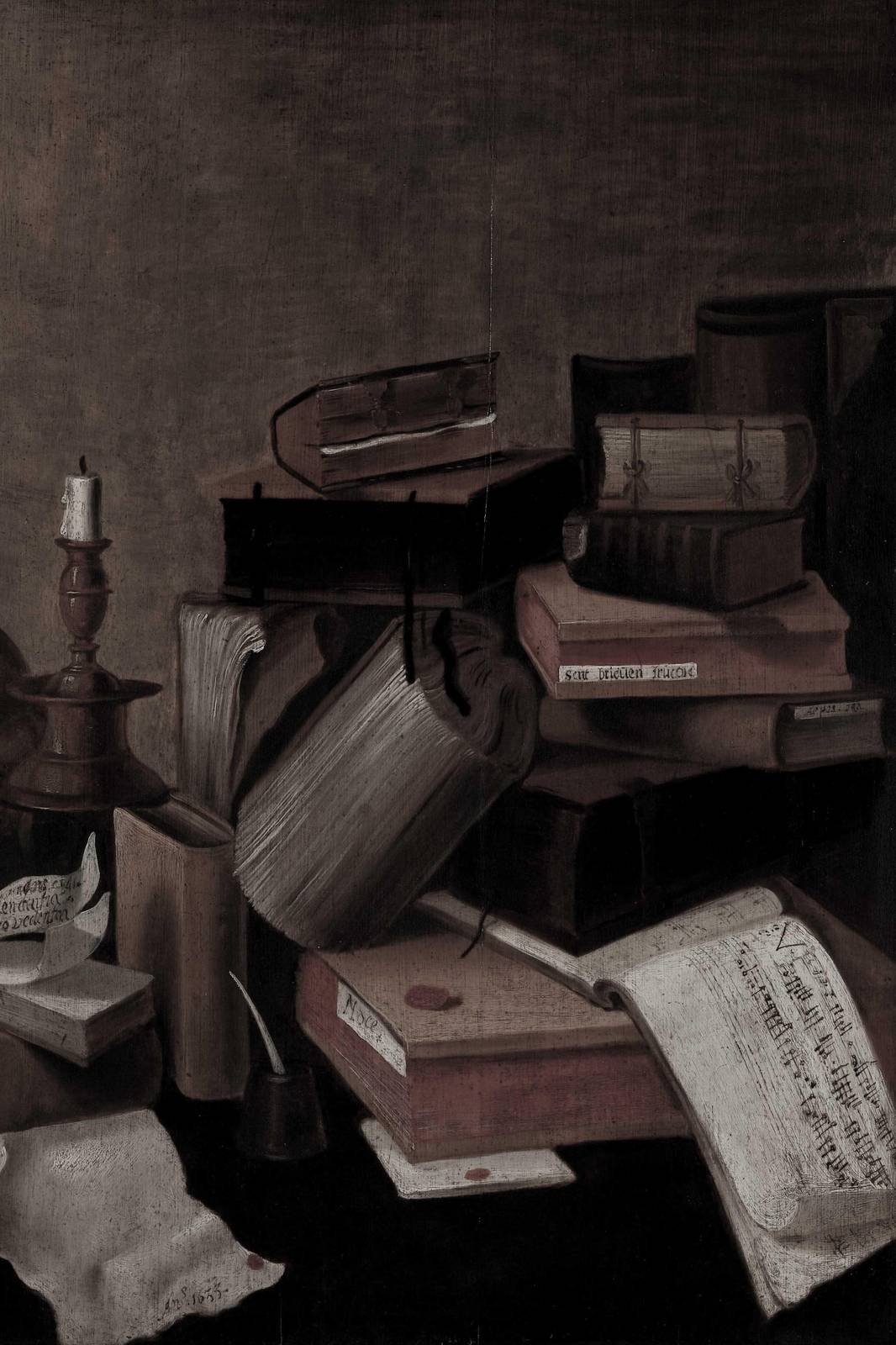 Antique Books & Candlelight Wall Art