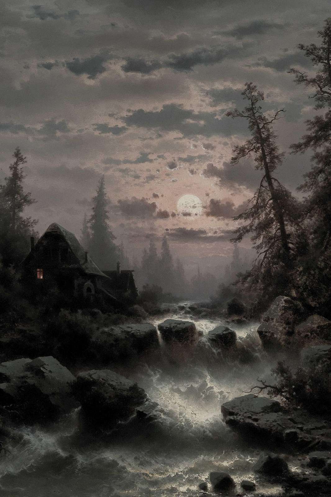 Moonlit Mill Serenity Landscape Wall Art