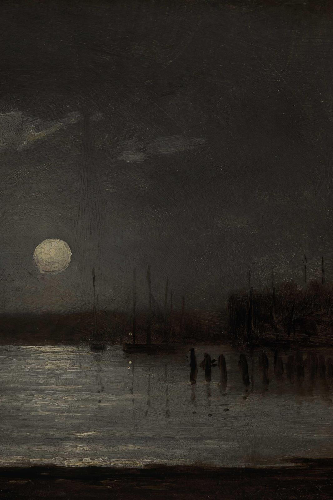 Moonlit Harbor with Boats Wall Art