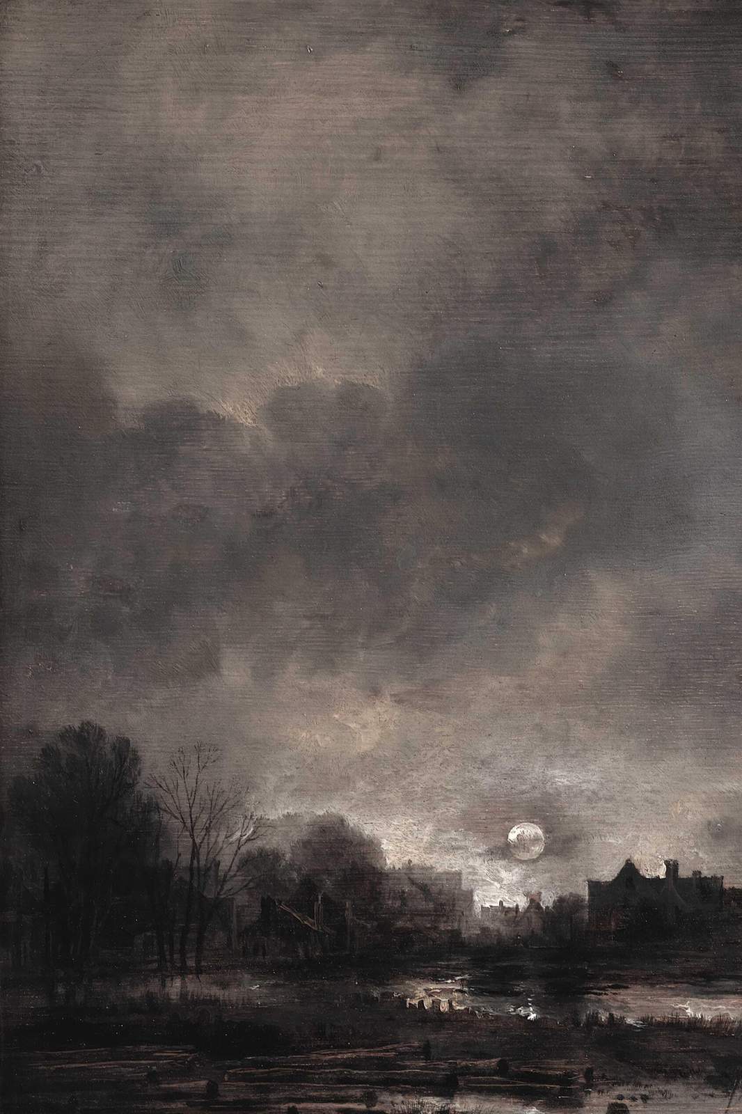 Moonlit Village Landscape Wall Art
