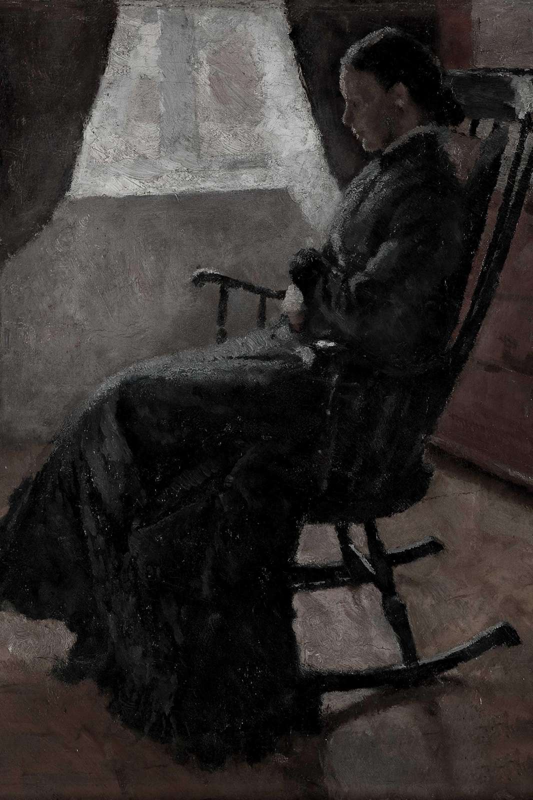 Serene Solitude Woman Rocking Chair Wall Art
