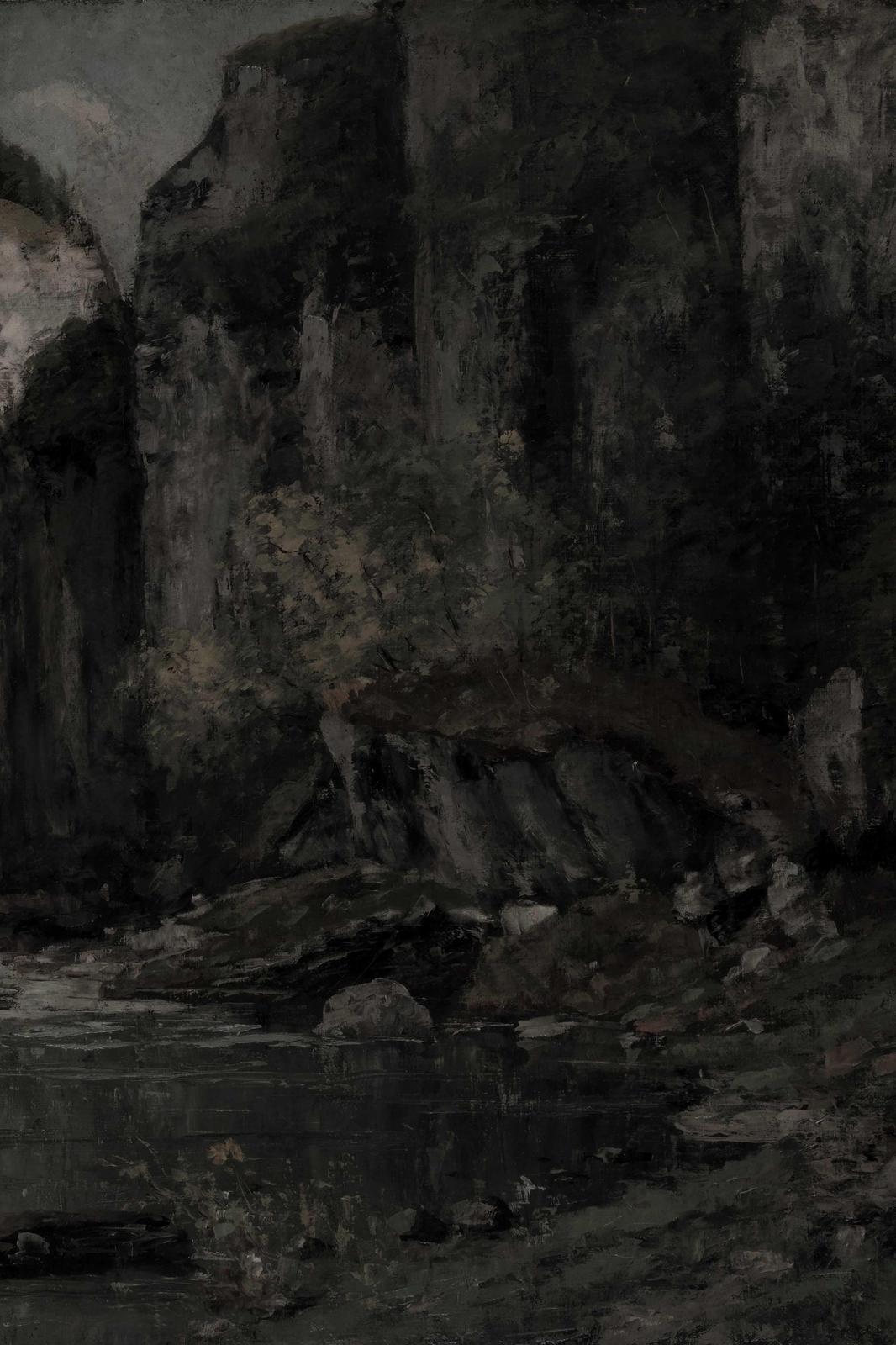 Moody Dark Forest River Cliff Wall Art