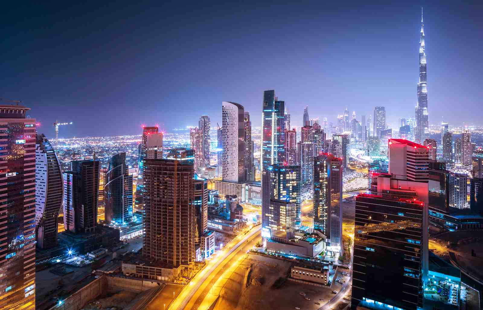 Dubai Skyline Night View Wall Art