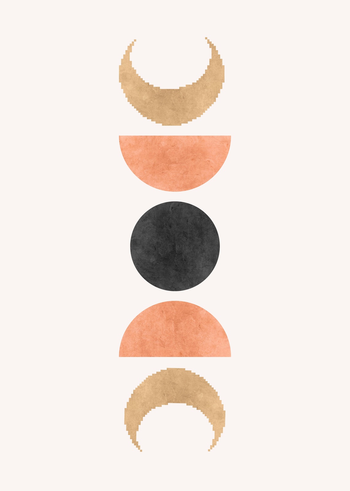 Abstract Moon Phases Minimalist Gold Coral Wall Art