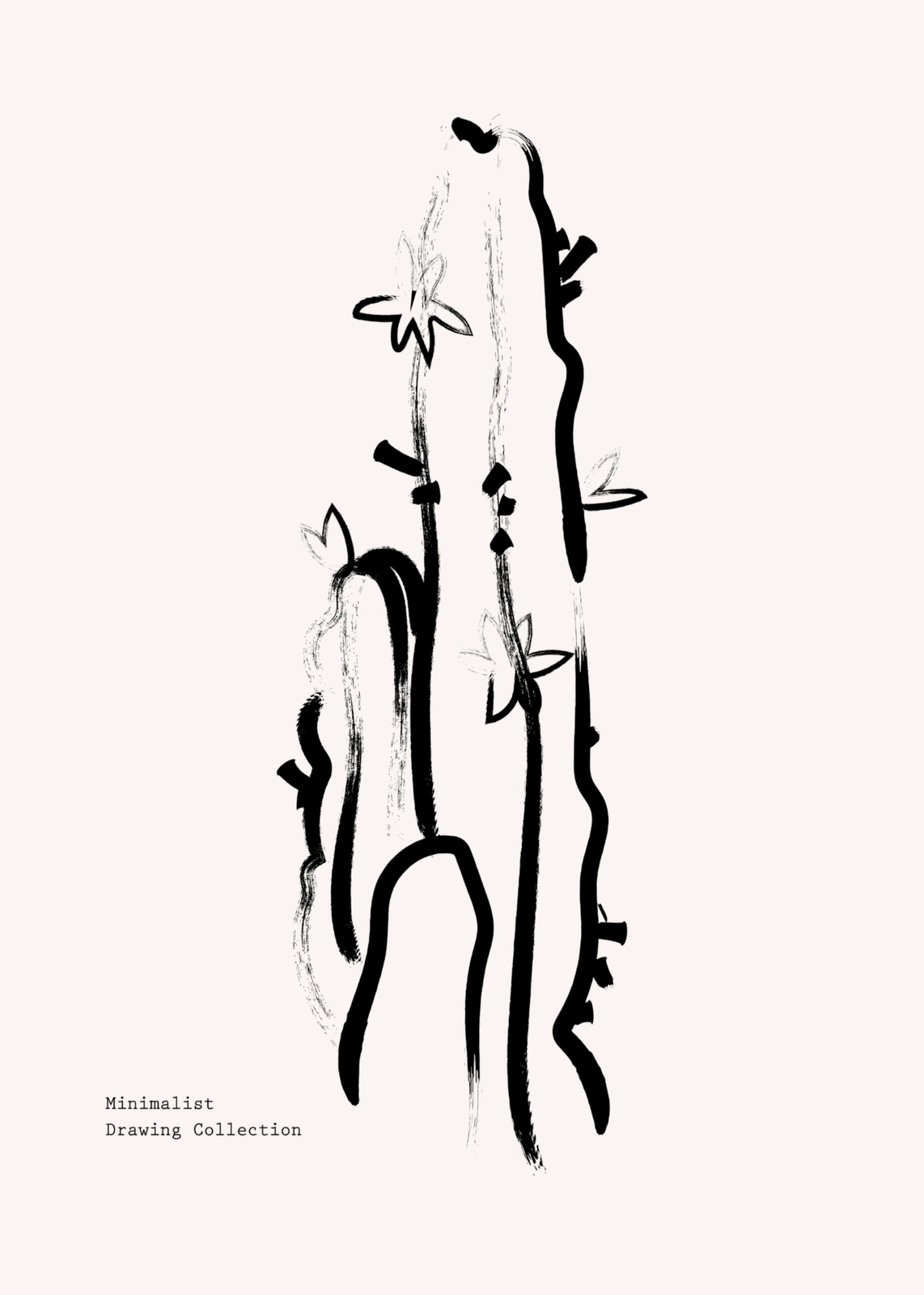 Abstract Cactus Brushstroke Wall Art