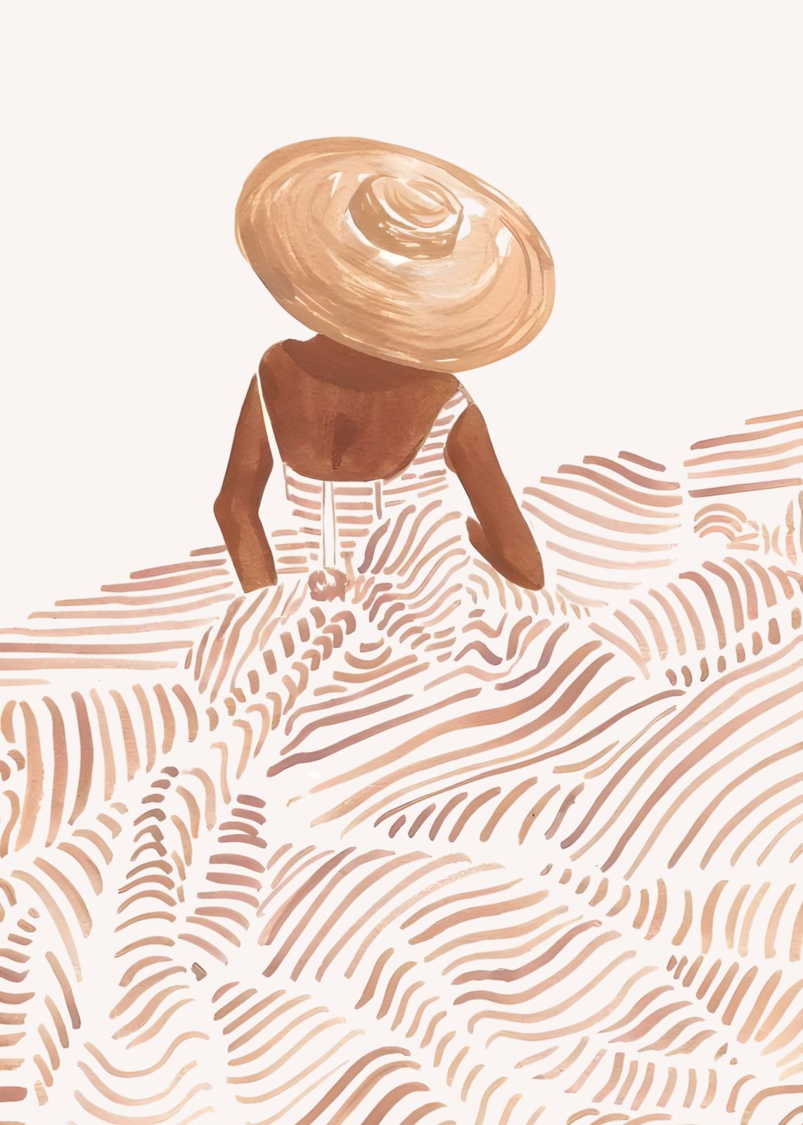 Bohemian Woman Straw Hat Beach Wall Art