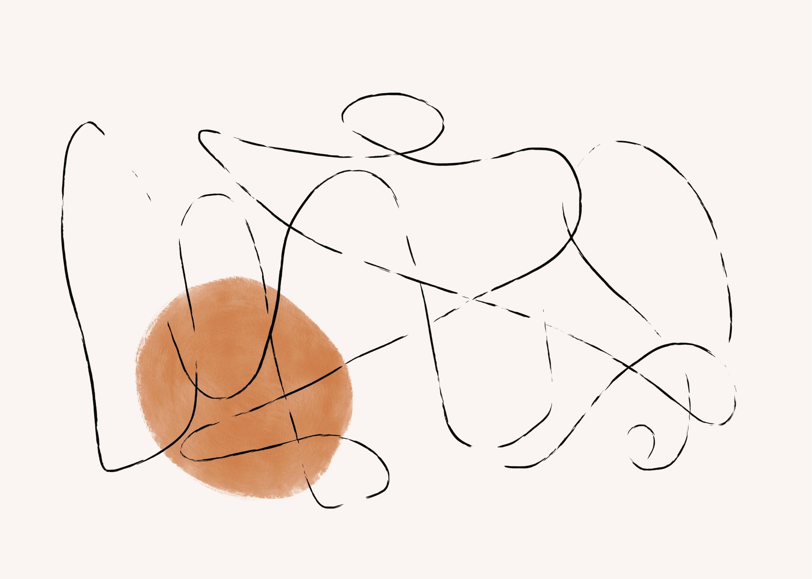 Abstract Orange Circle Line Art Wall Art