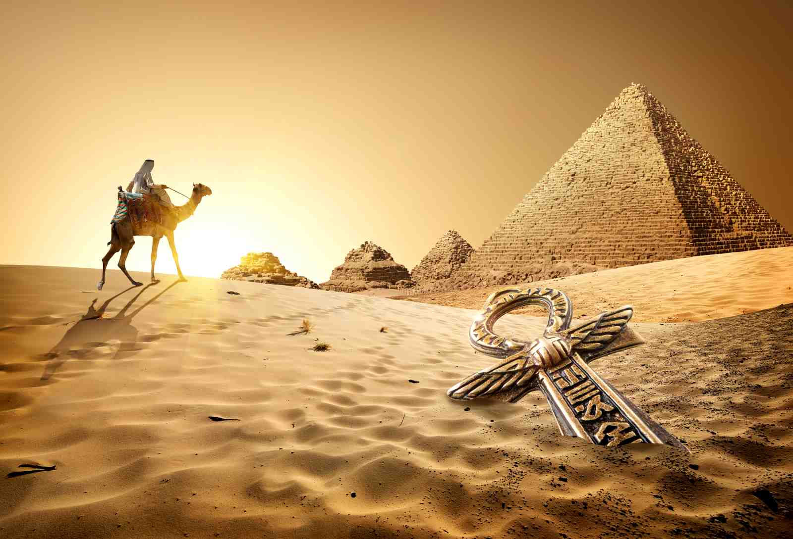 Ancient Egyptian Pyramids Ankh Symbol Desert Wall Art