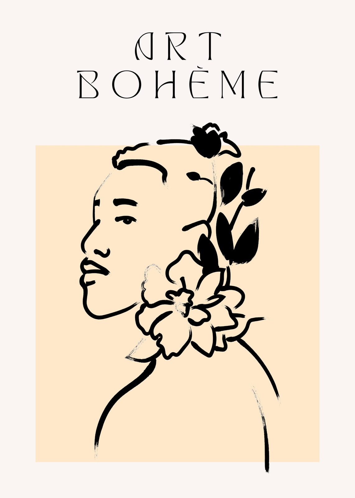 Bohemian Floral Face Line Art Wall Art