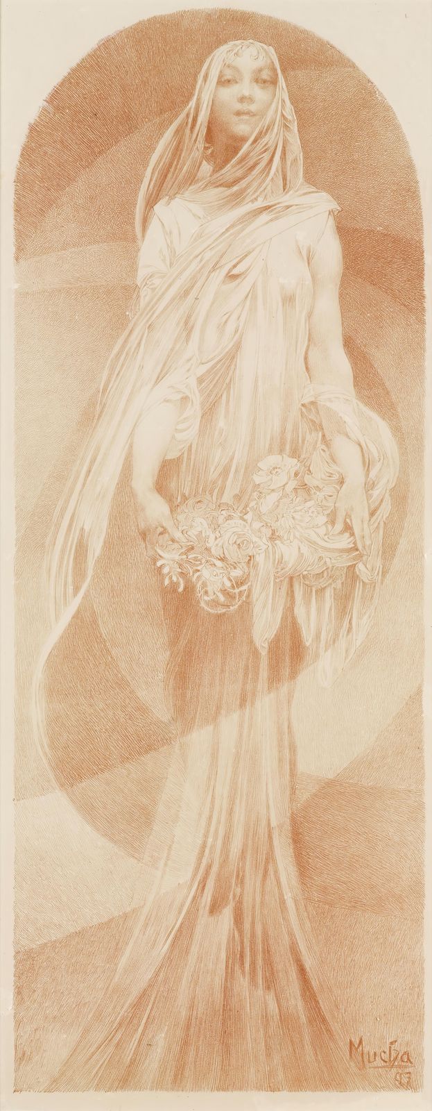 Art Nouveau Woman Rose Bouquet Wall Art