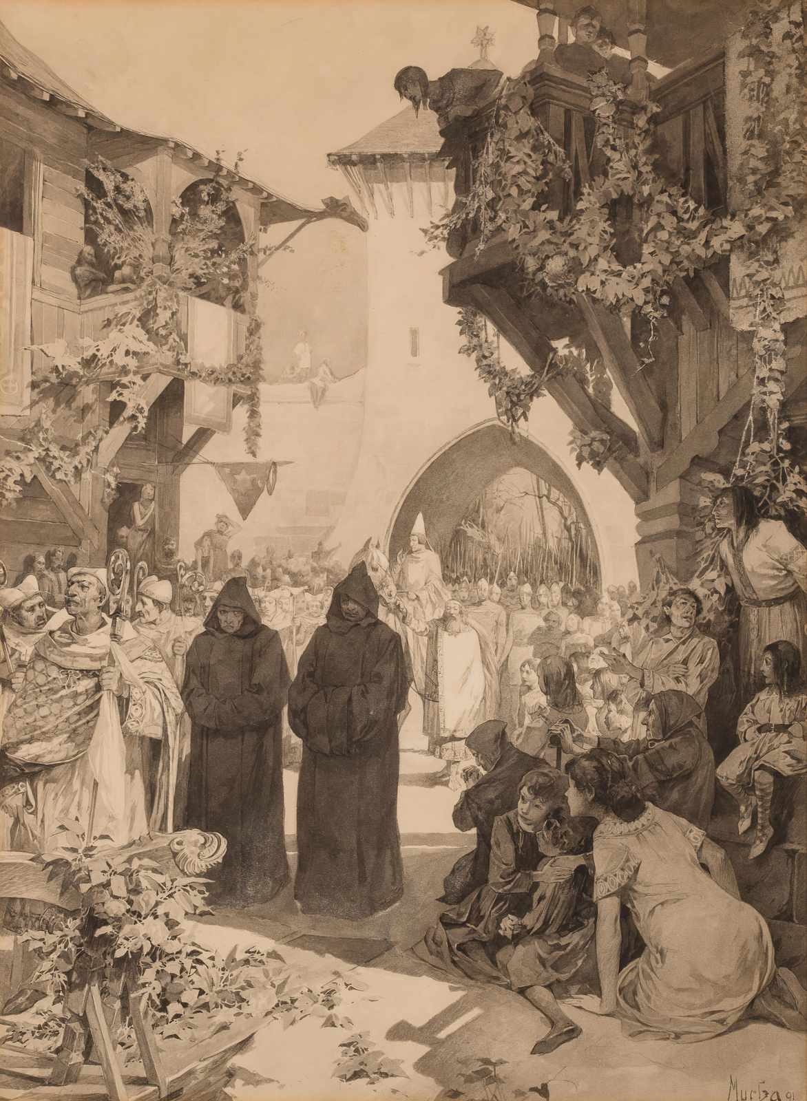 Medieval Procession Sepia Tone Wall Art