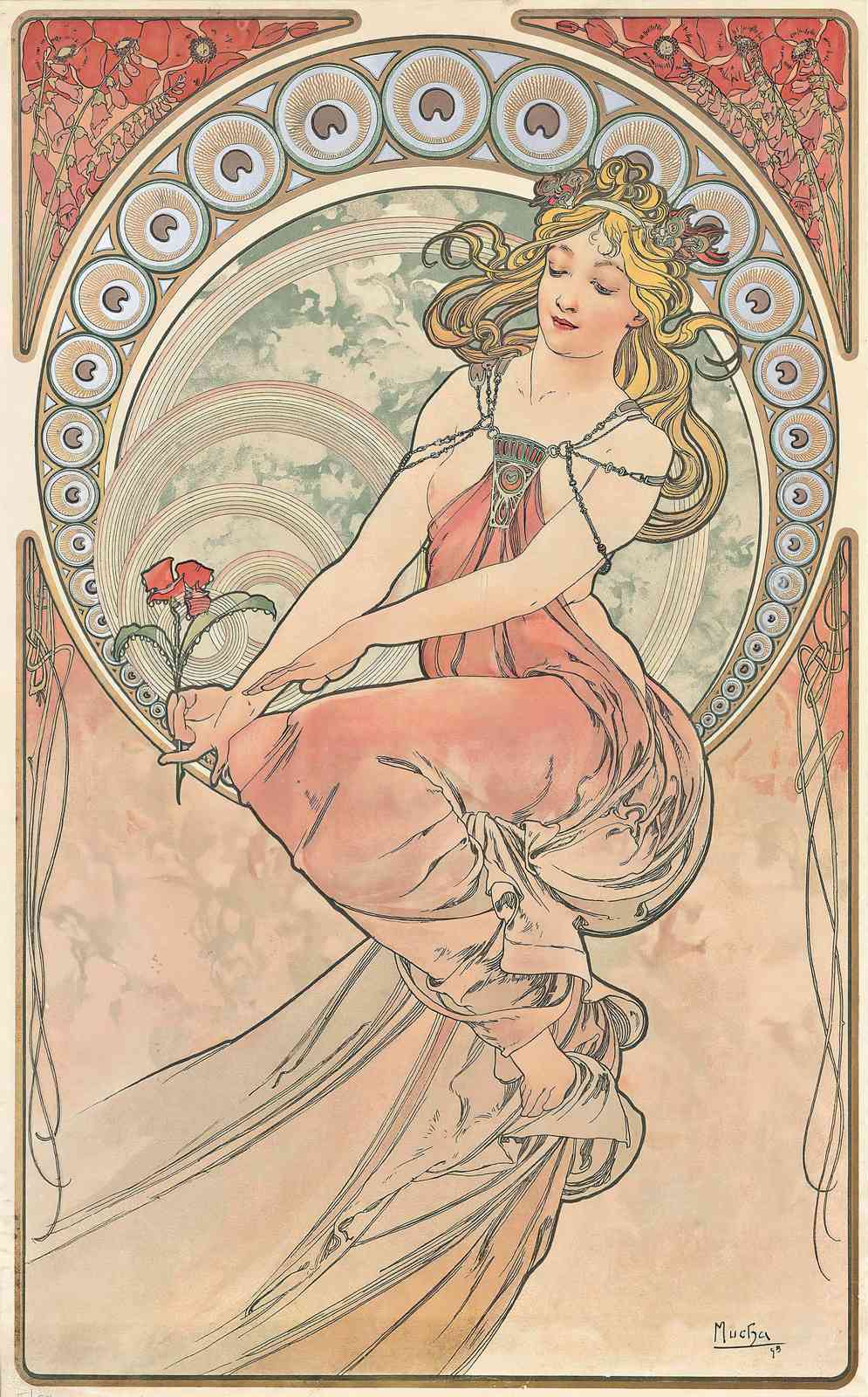 Art Nouveau Dreamscape Red Rose Wall Art