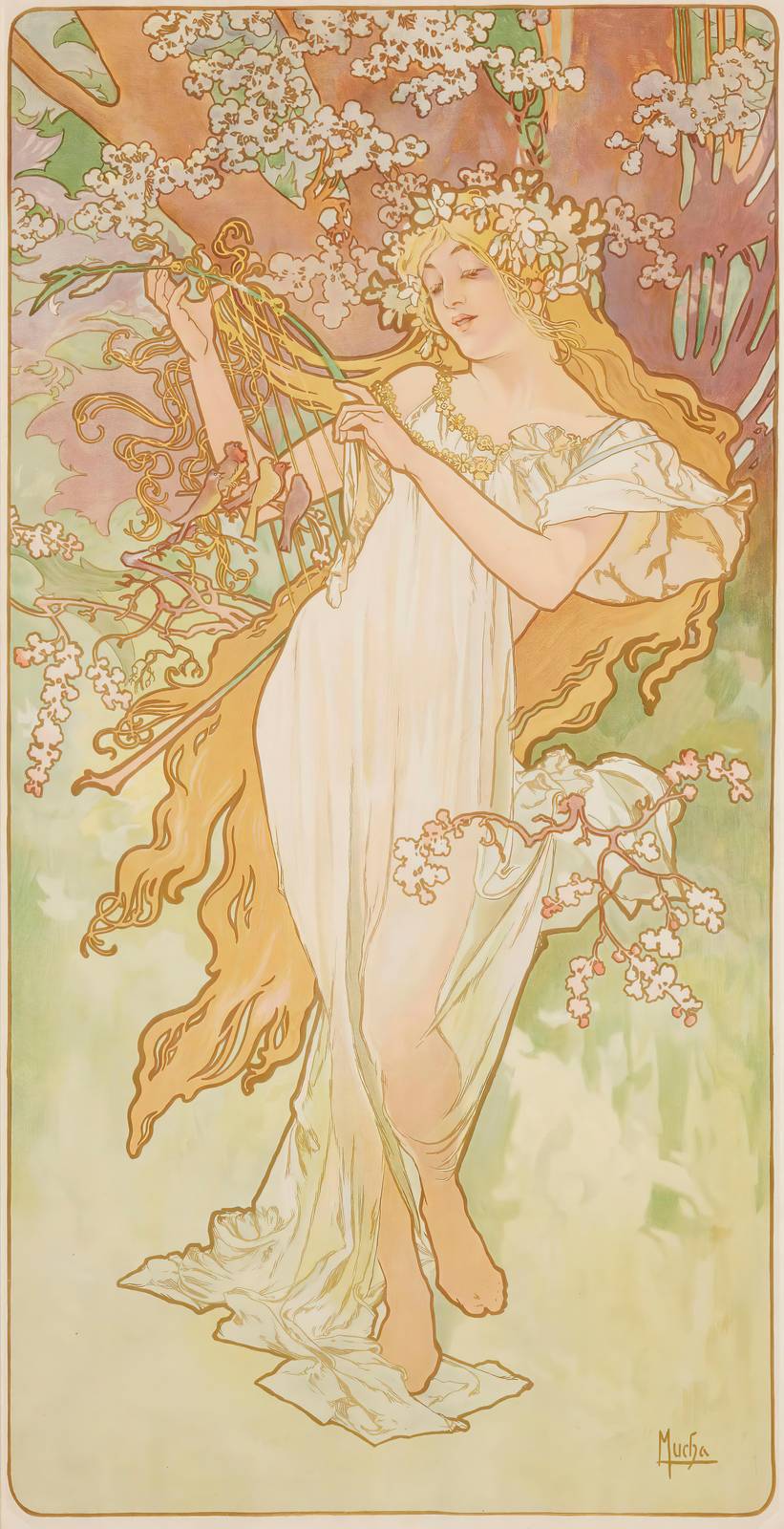 Art Nouveau Serenity: Spring Maiden Lyre Wall Art