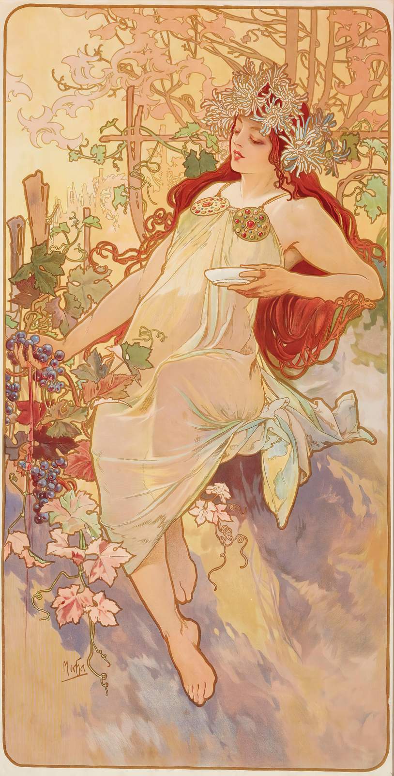 Art Nouveau Grape Goddess Wall Art