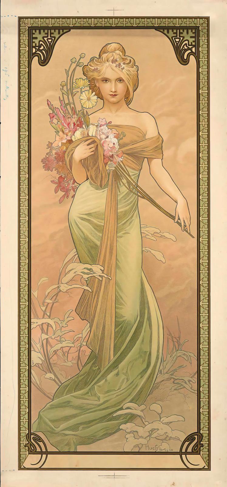 Art Nouveau Floral Maiden Wall Art