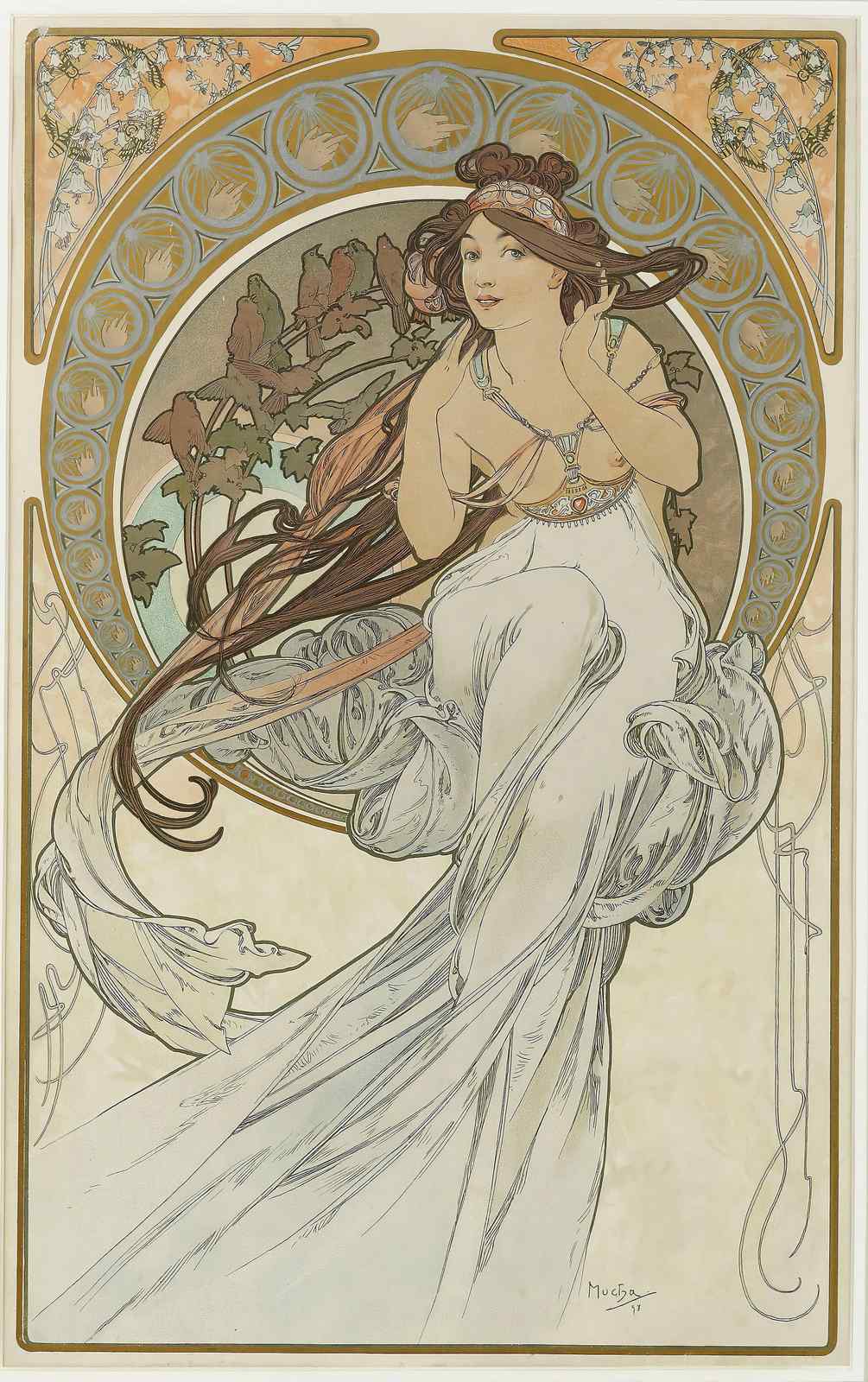Art Nouveau Woman & Birds Wall Art