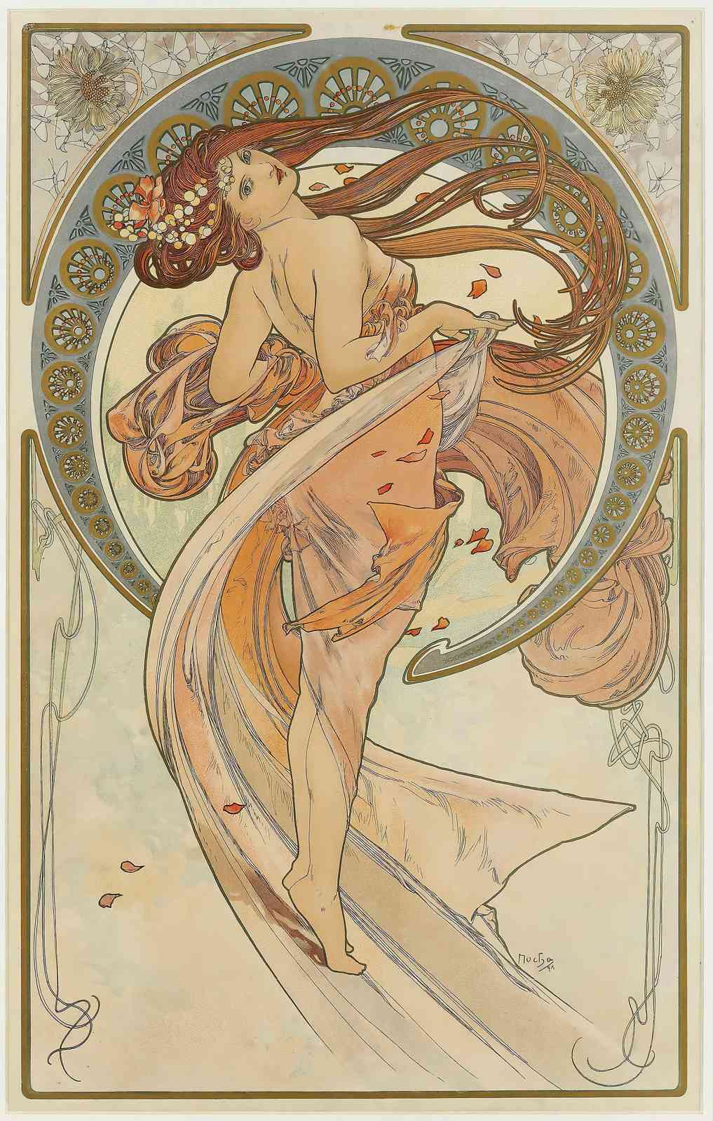 Art Nouveau Goddess Flowing Fabric Wall Art
