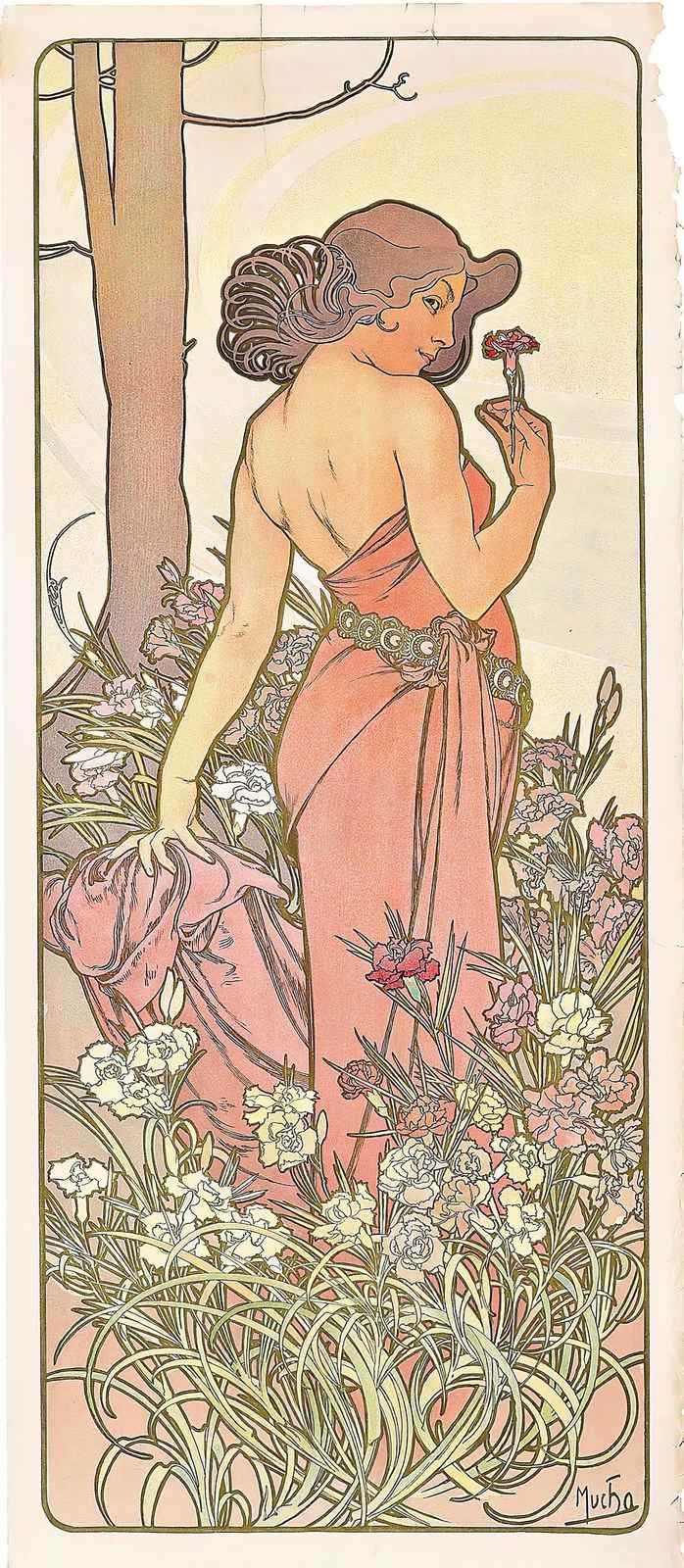 Art Nouveau Lady with Flower Wall Art