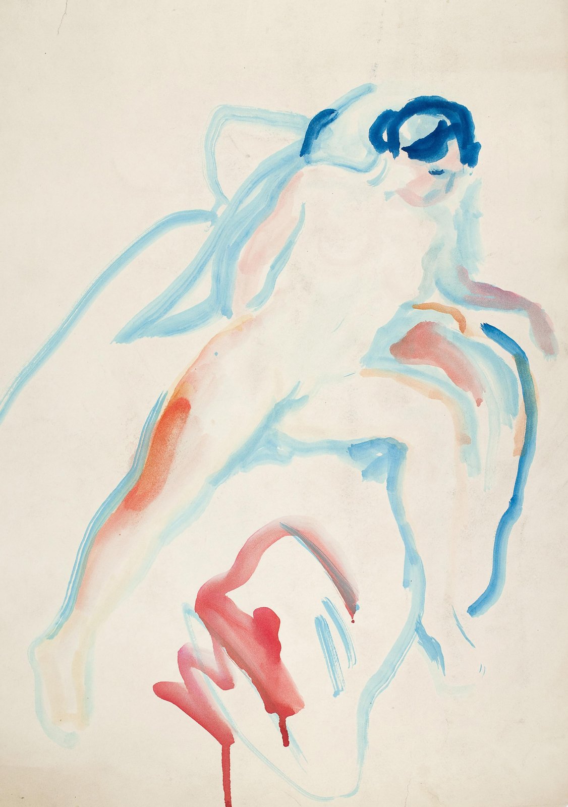 Abstract Nude Figure Blue Red Wall Art