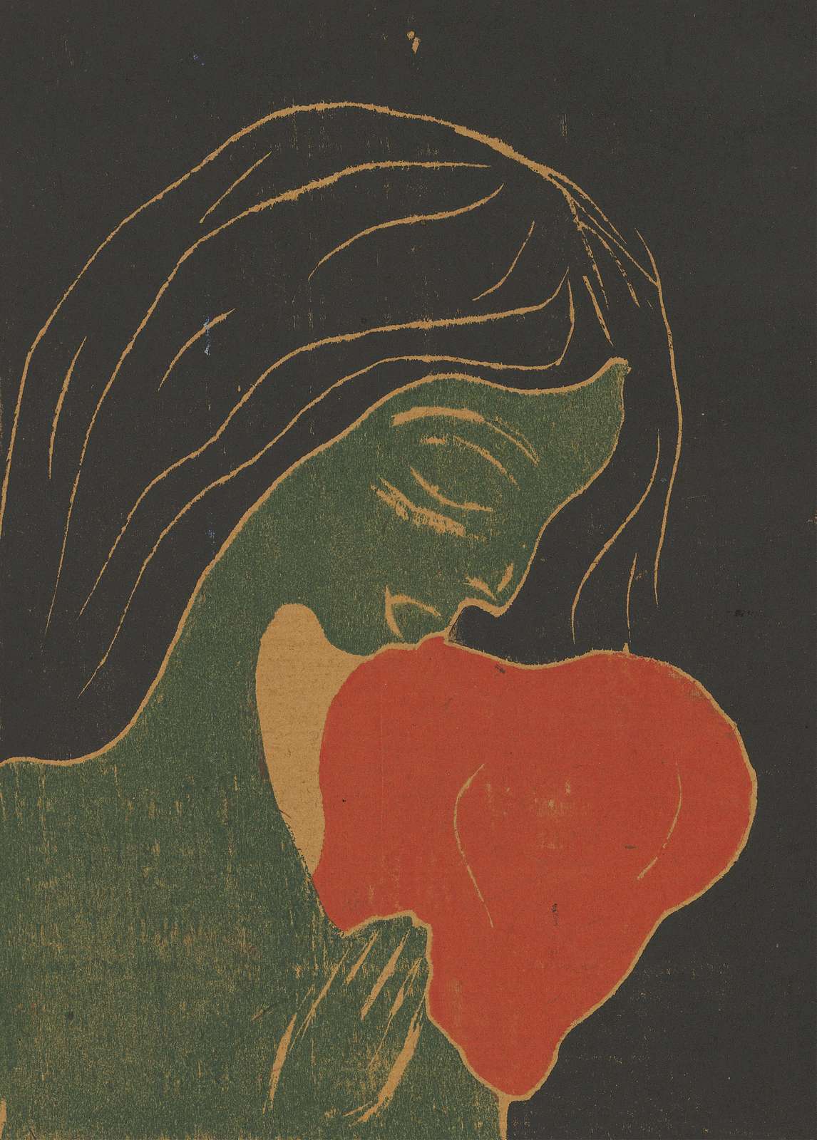Melancholy Woman Embrace Red Floral Wall Art