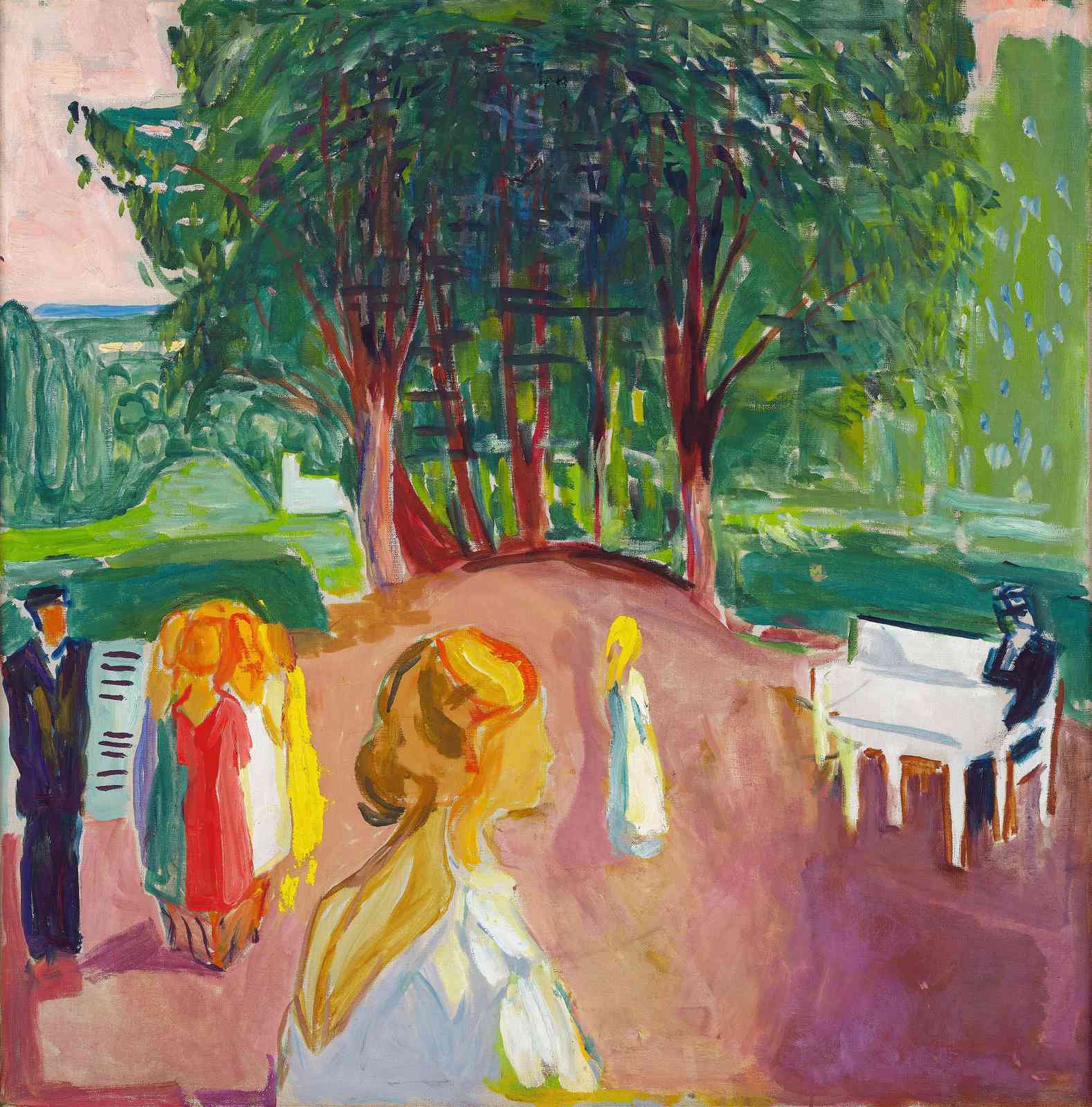 Vibrant Garden Scene Oil Painting Wall Art