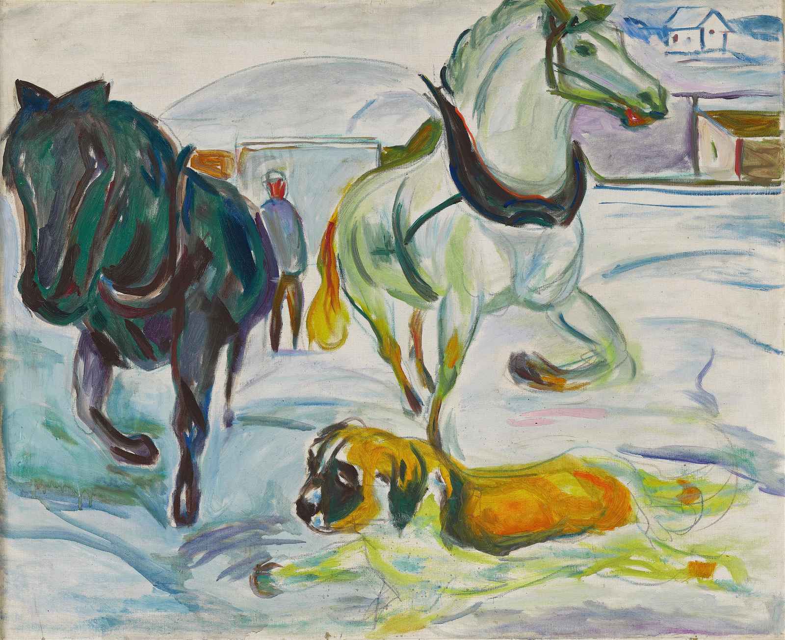 Winter Horses & Dog Expressionist Wall Art