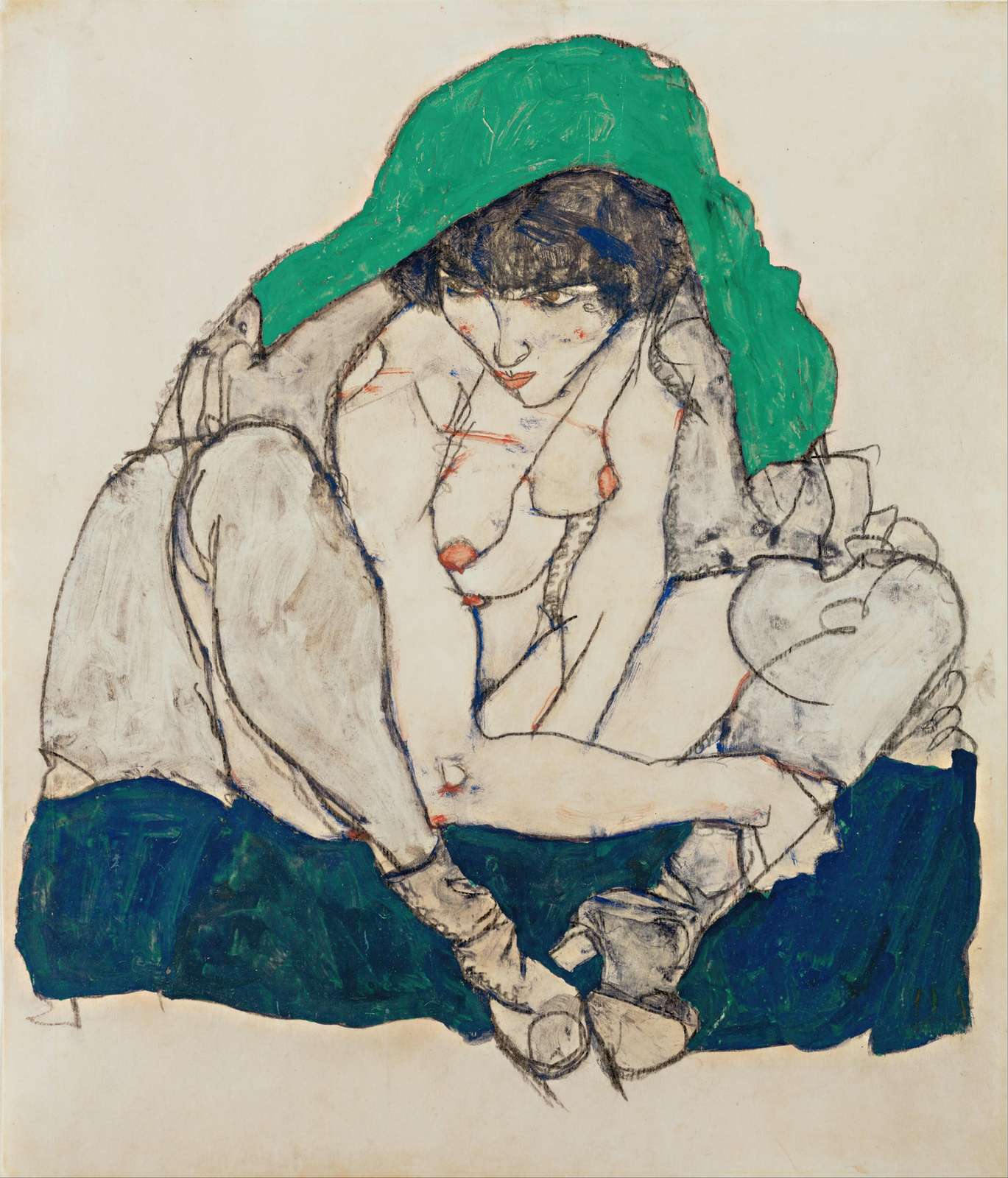 Egon Schiele Woman with Green Scarf Wall Art