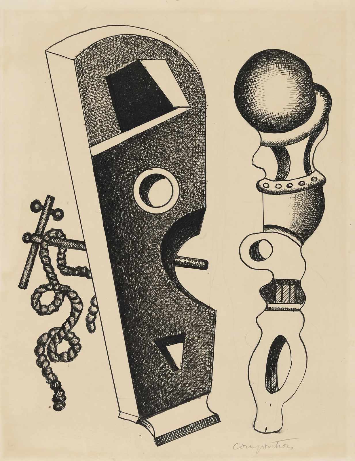 Surrealist Composition Ink Drawing Wall Art