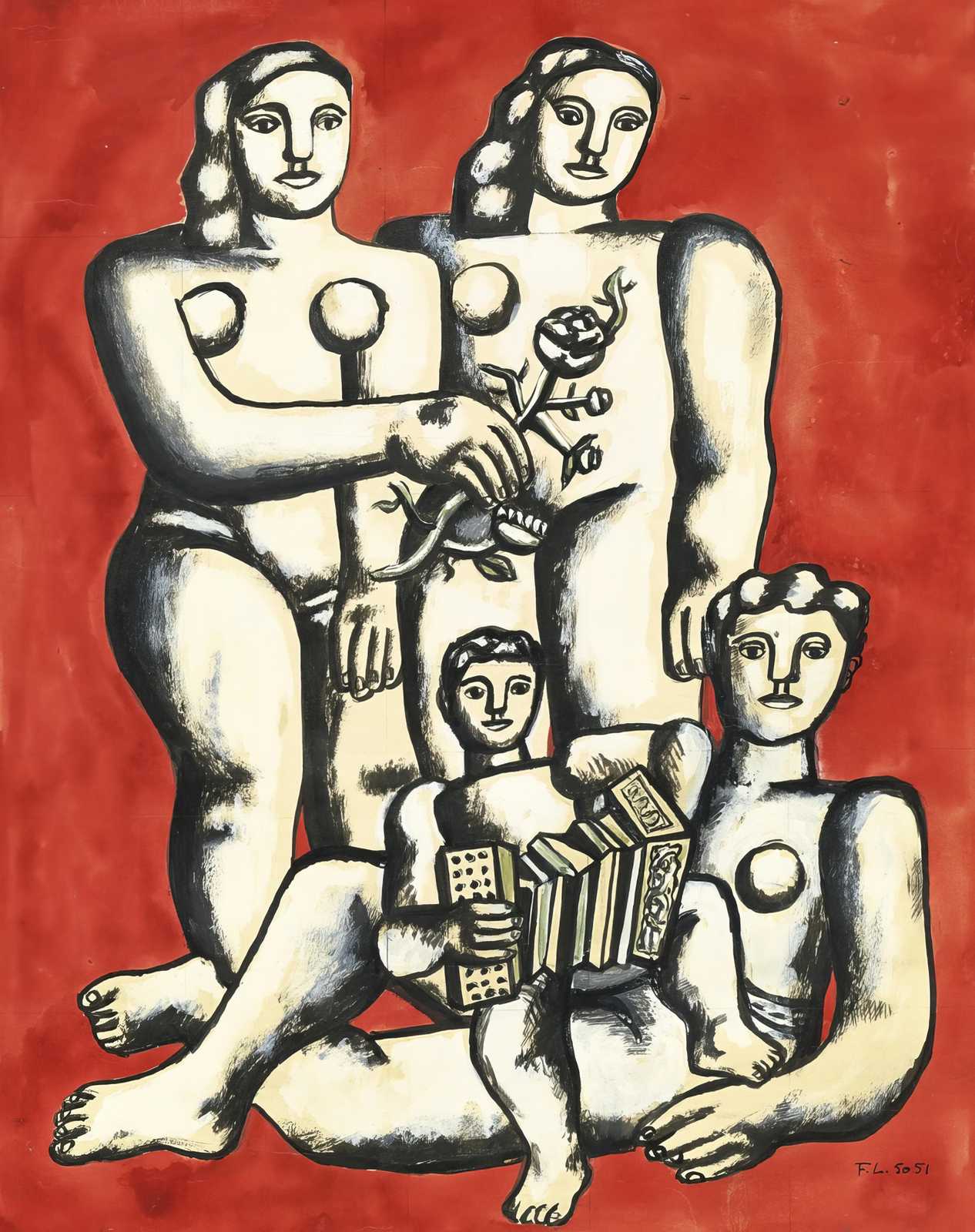 Surrealist Family Accordion & Rose Wall Art