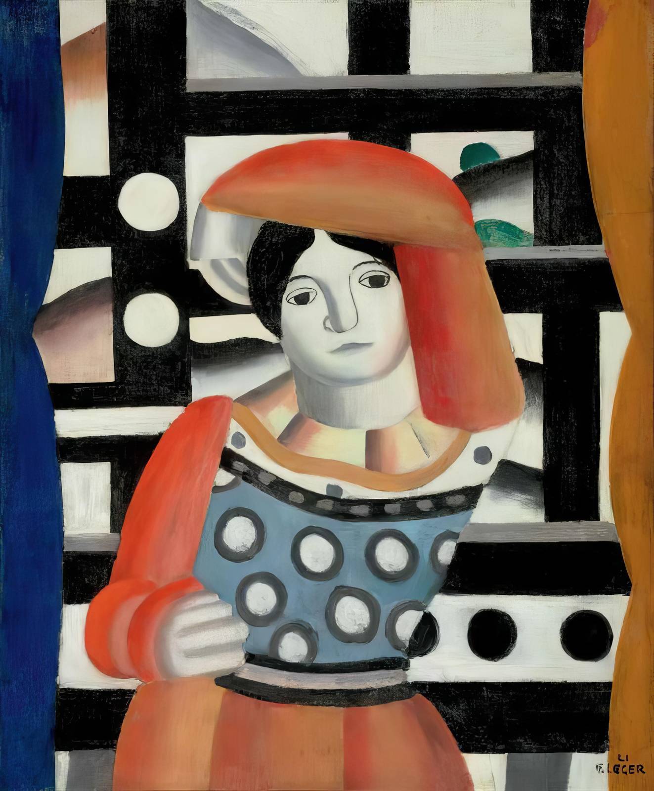 Abstract Portrait Red Orange Hat Wall Art
