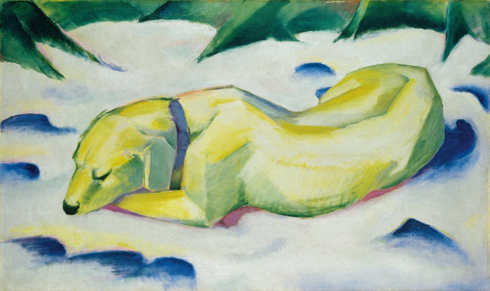Vibrant Dog in Snow Expressionist Wall Art