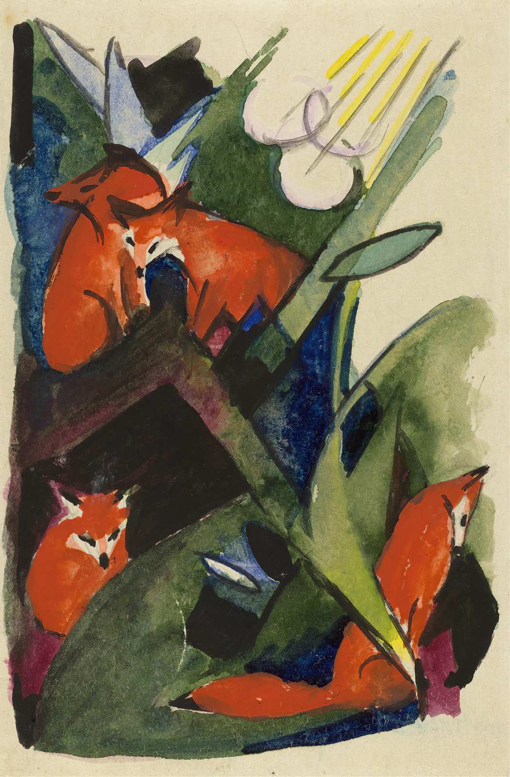 Vibrant Foxes Forest Expressionist Wall Art