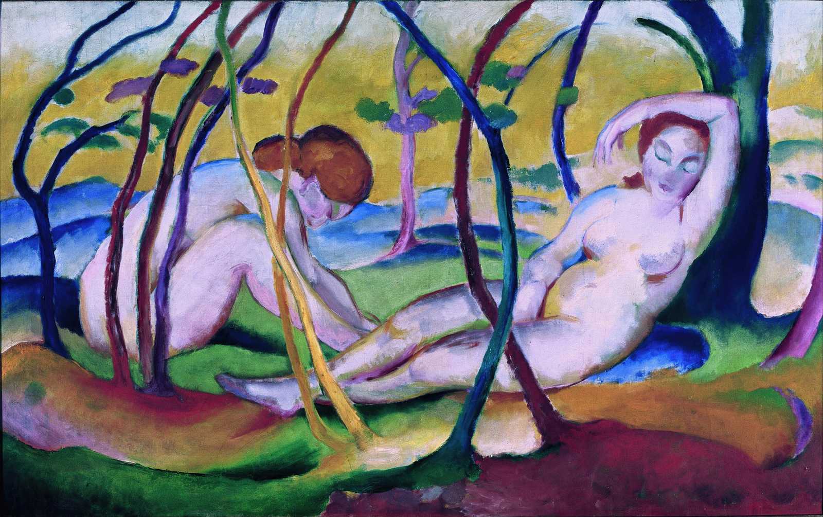 Nude Forest Scene Vibrant Expressionist Wall Art