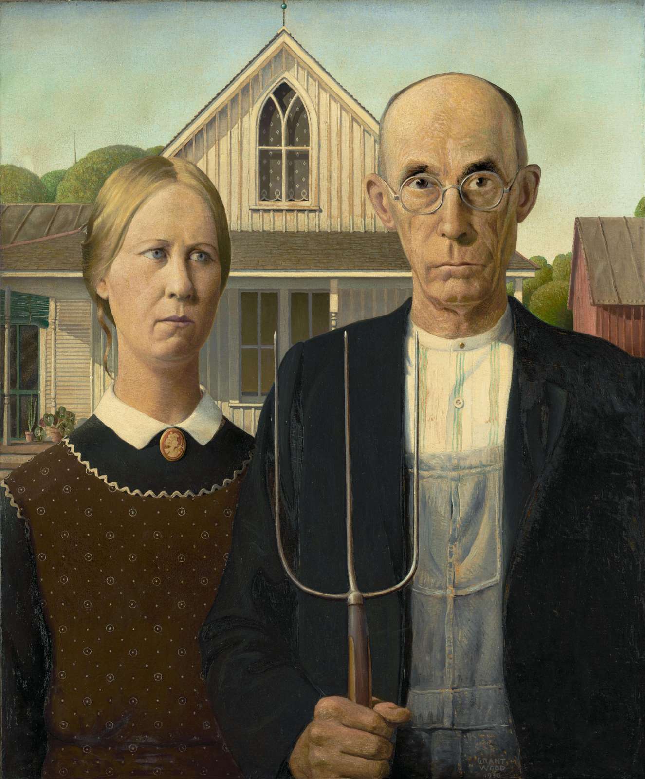 American Gothic Couple Pitchfork Wall Art