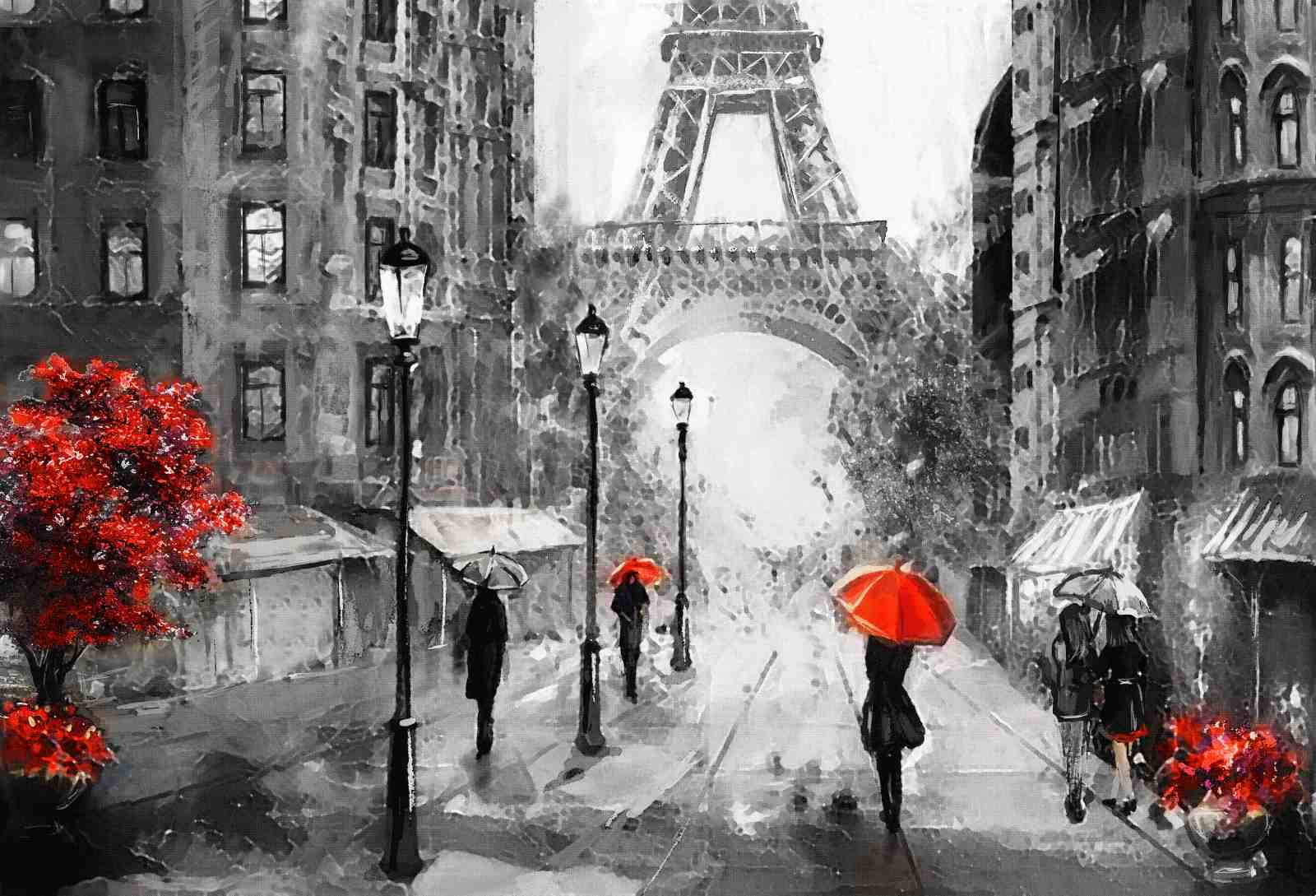 Parisian Rain Red Umbrella Wall Art