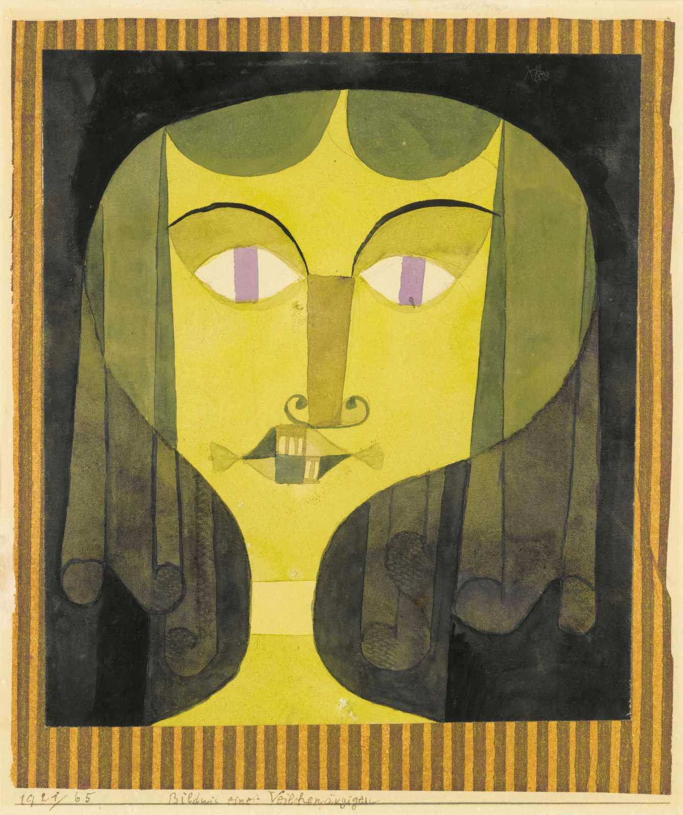 Whimsical Abstract Face Yellow Green Wall Art