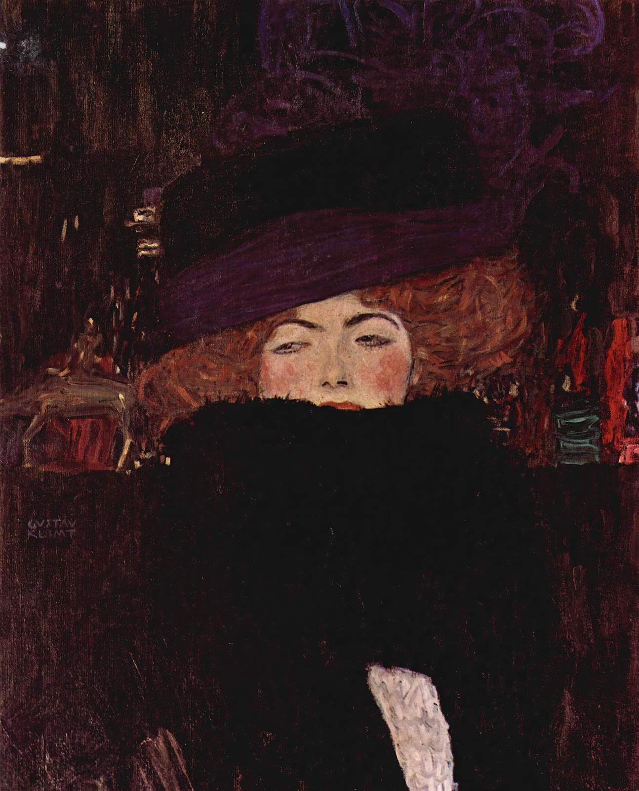 Elegant Lady in Hat Gustav Klimt Style Wall Art