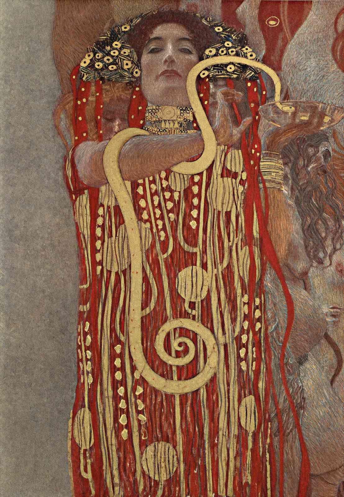 Elegant Woman Snake Gold Red Art Wall Art