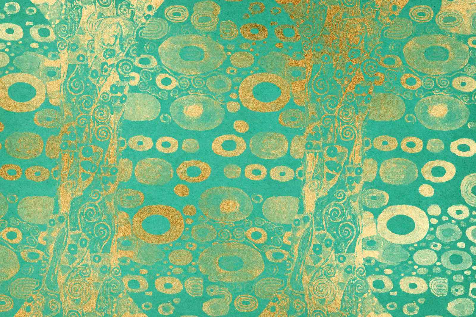 Gold Teal Circles Klimt Style Wall Art